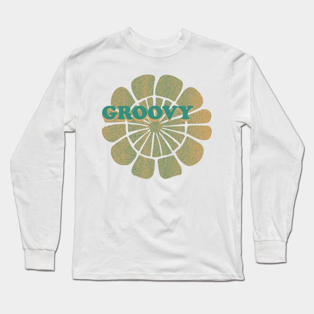 Groovy Boho Abstract Flower - Teal & Orange Circular Design Long Sleeve T-Shirt by JDWFoto